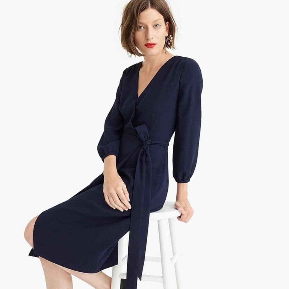 J. Crew Women’s Wrap Dress Longsleeve Office Casual in 365 Crepe Navy 4
